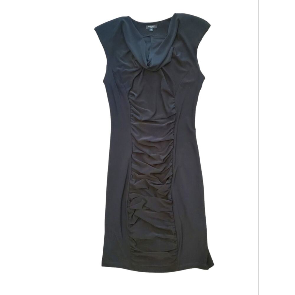 Komarov Black Ruched Cowl Neck Knee Length Dress Size S